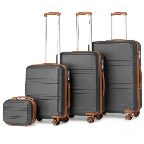 Kono 4-Piece ABS Sculpted Suitcase Set with Vanity Case - Durable, Stylish, Travel Ready - Grey and Brown - BEYRUN