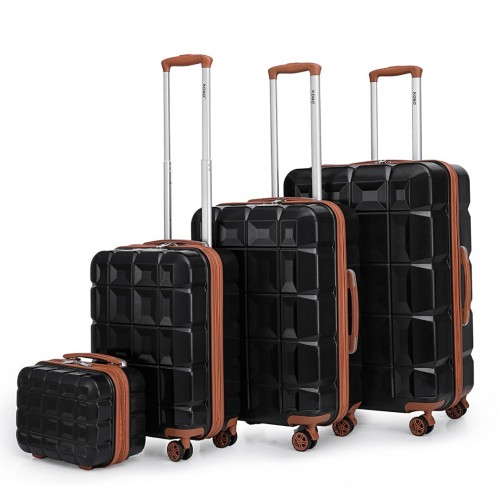 Kono Lightweight 4 Piece ABS Suitcase Set with TSA Lock and Vanity Case - Black and Brown - BEYRUN