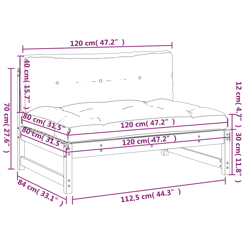 vidaXL Middle Sofa 120x80 cm Solid Pine Wood - Stylish Outdoor Garden Furniture - BEYRUN