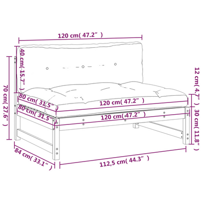 vidaXL Modular Outdoor Middle Sofa White - 120x80 cm | Solid Pinewood with Cushions - BEYRUN