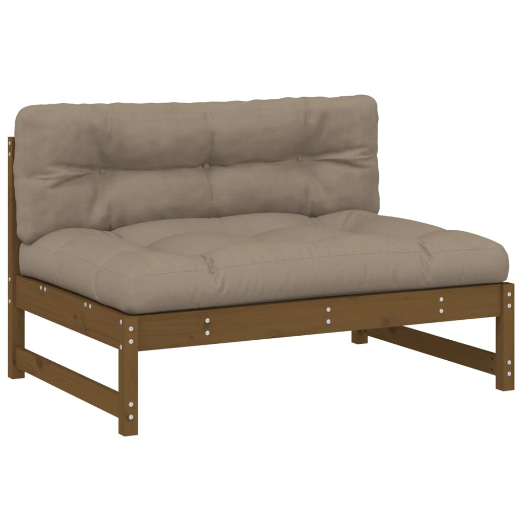 vidaXL Honey Brown Middle Sofa | Solid Pine Wood Outdoor Seating with Cushions - 120x80 cm - BEYRUN