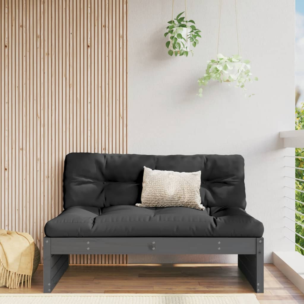 vidaXL Grey Middle Sofa - 120x80 cm Solid Pine Wood with Cushions - Ideal for Garden, Patio, Terrace - BEYRUN