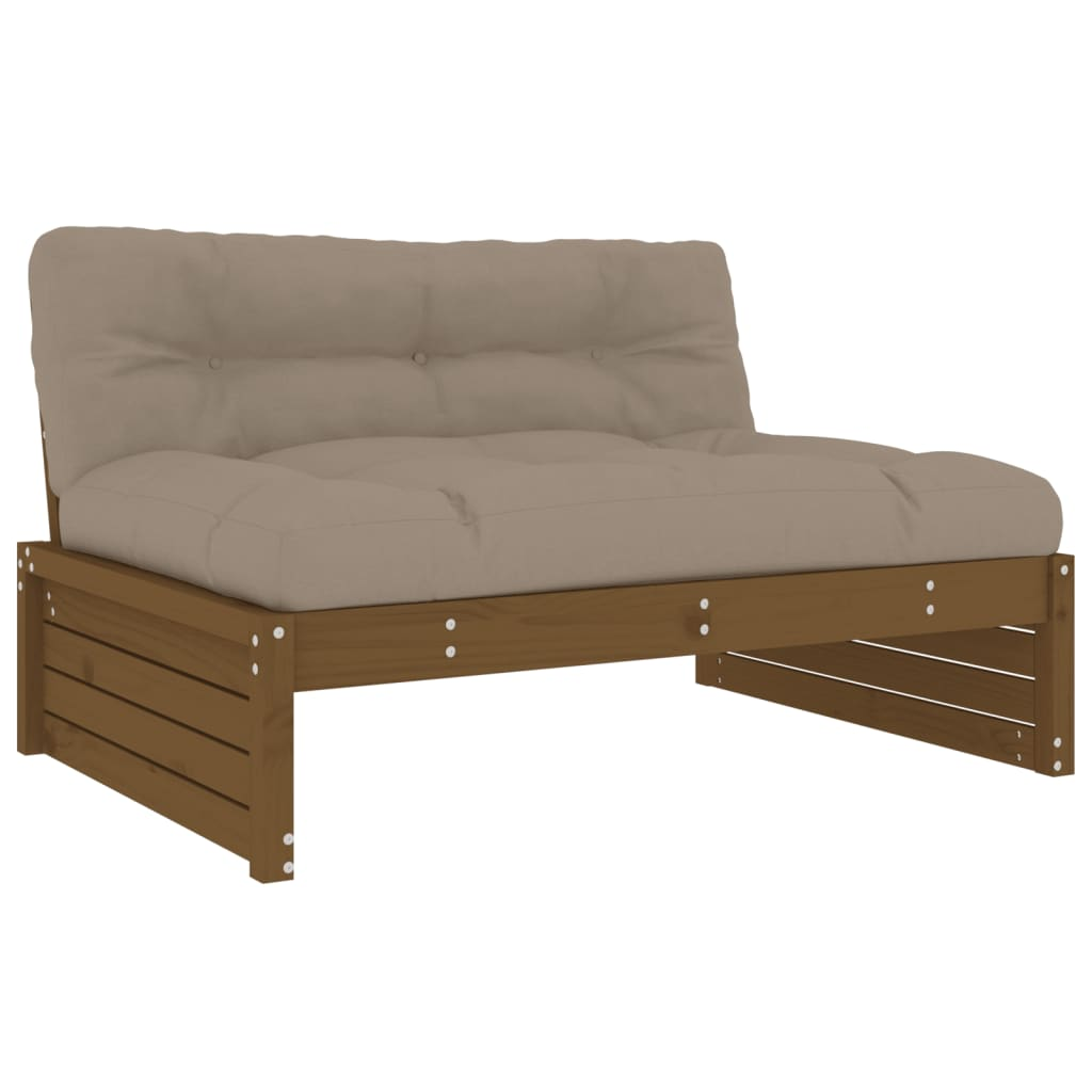 vidaXL Honey Brown Solid Wood Pine Middle Sofa with Cushions - 120x80 cm | Stylish & Durable Outdoor Furniture - BEYRUN