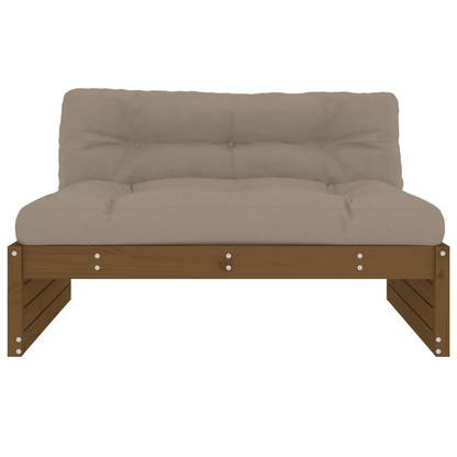 vidaXL Honey Brown Solid Wood Pine Middle Sofa with Cushions - 120x80 cm | Stylish & Durable Outdoor Furniture - BEYRUN