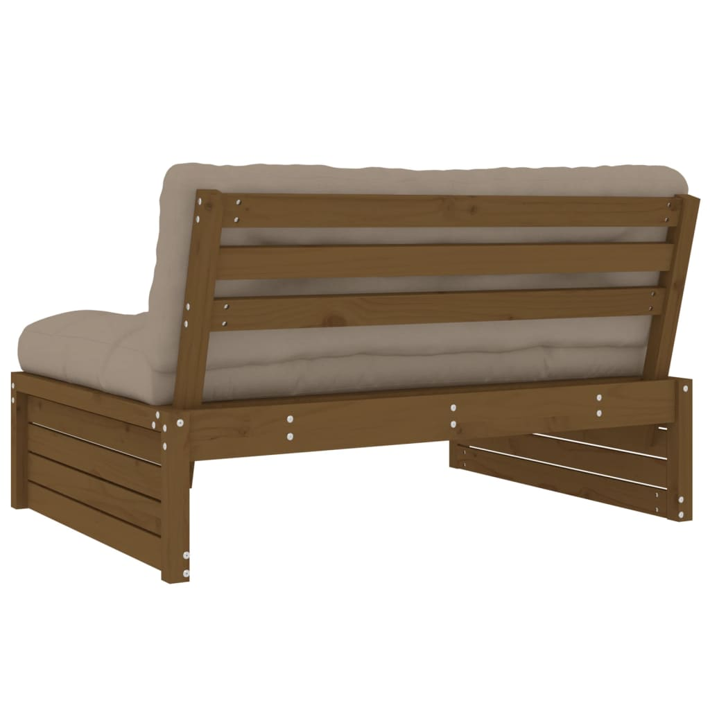 vidaXL Honey Brown Solid Wood Pine Middle Sofa with Cushions - 120x80 cm | Stylish & Durable Outdoor Furniture - BEYRUN