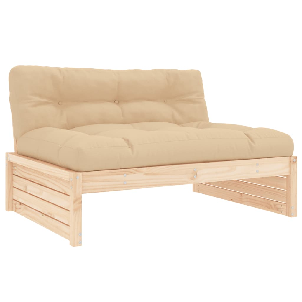 vidaXL Modular Middle Sofa 120x80 cm Solid Pine Wood with Soft Beige Cushions - Ideal for Garden, Patio, or Terrace - BEYRUN