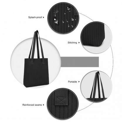 Miss Lulu Large Capacity Black Polyester Tote Shopping Bag - Stylish & Practical Shoulder Bag - BEYRUN