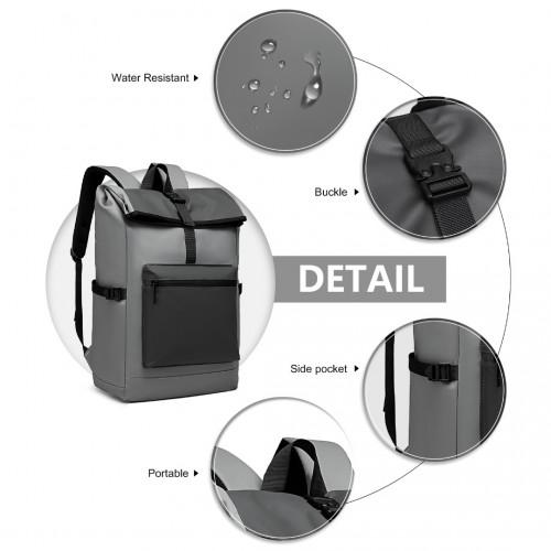 E2330 - Kono Durable PVC Coated Water-resistant Stylish Backpack - Grey - BEYRUN