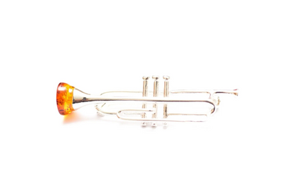 Elegant Silver Trumpet Brooch with Cognac Baltic Amber - Perfect for Music Lovers