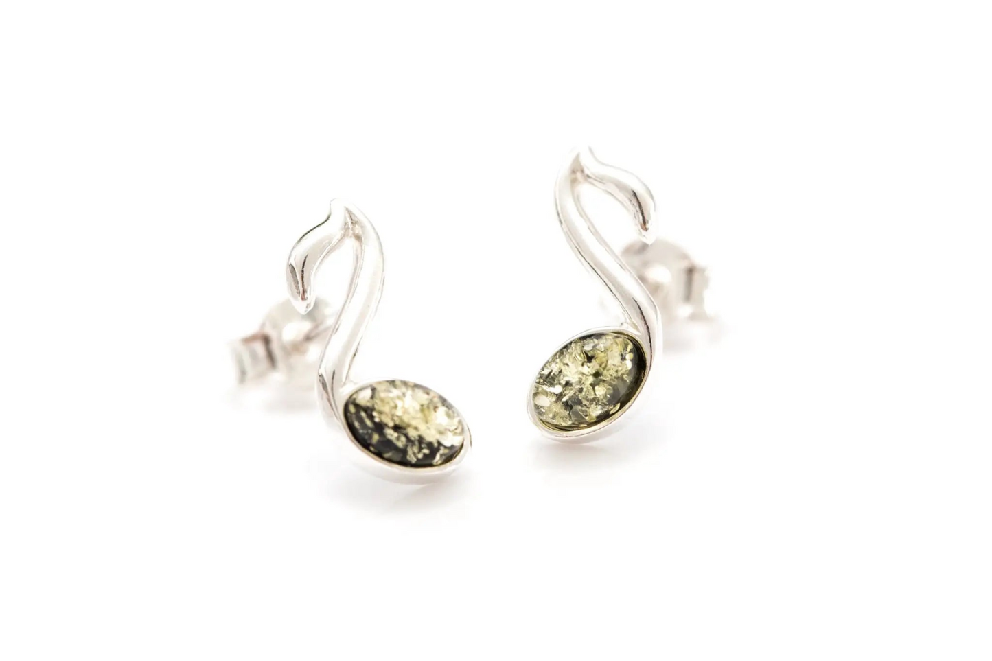 Buy Green Music Note Stud Earrings Online - Sterling Silver & Baltic Amber - BEYRUN