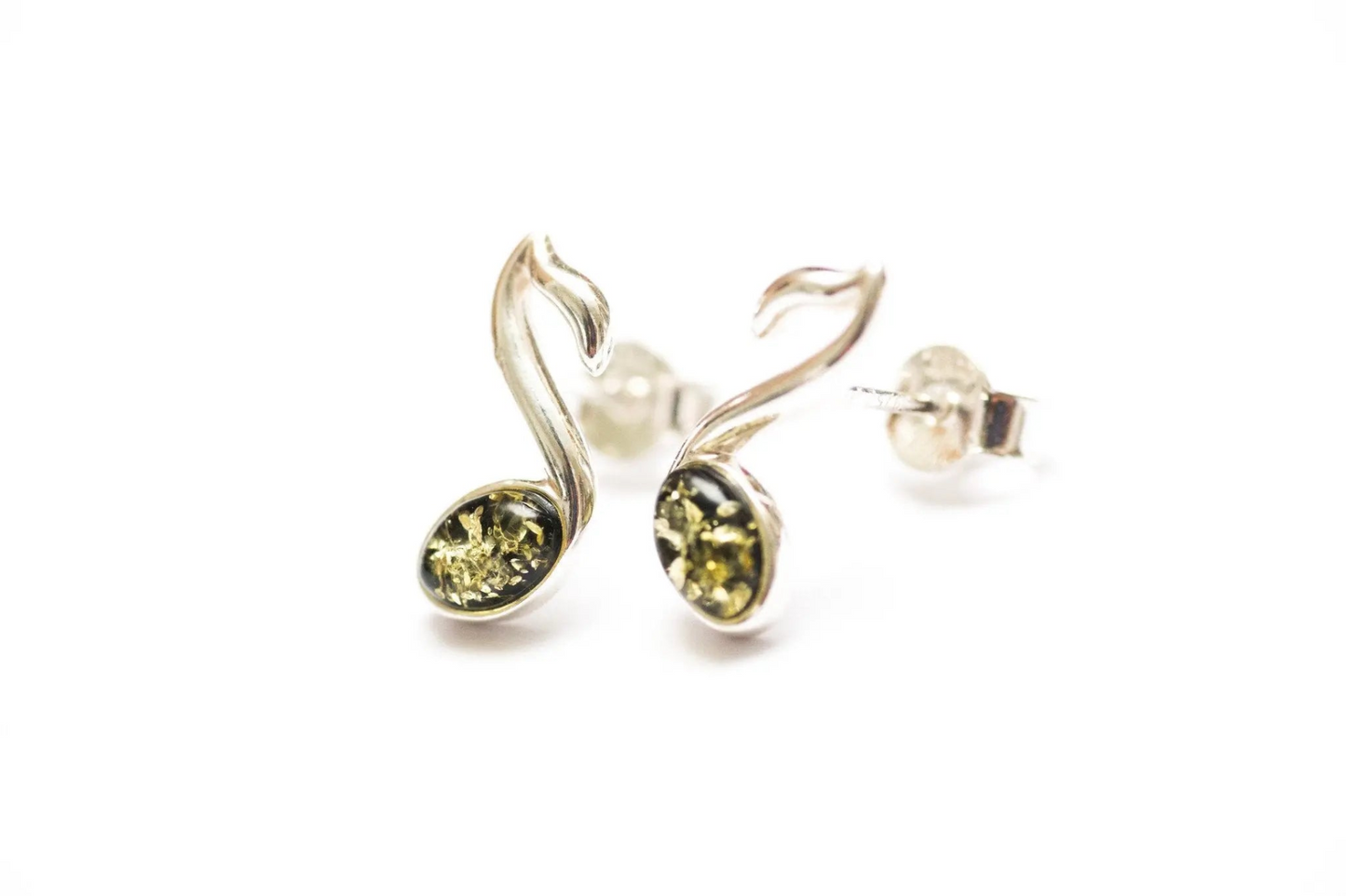 Buy Green Music Note Stud Earrings Online - Sterling Silver & Baltic Amber - BEYRUN