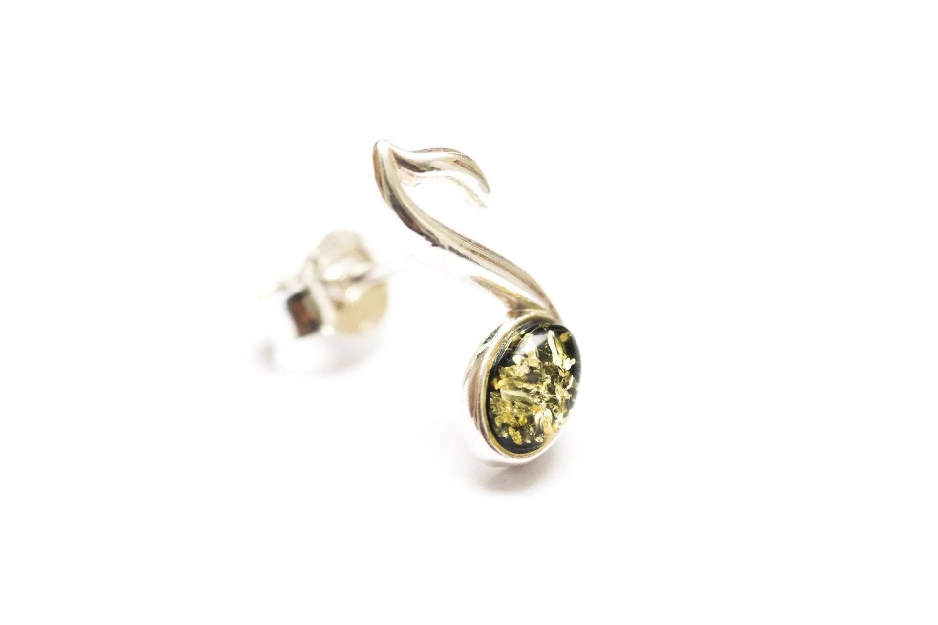 Buy Green Music Note Stud Earrings Online - Sterling Silver & Baltic Amber - BEYRUN