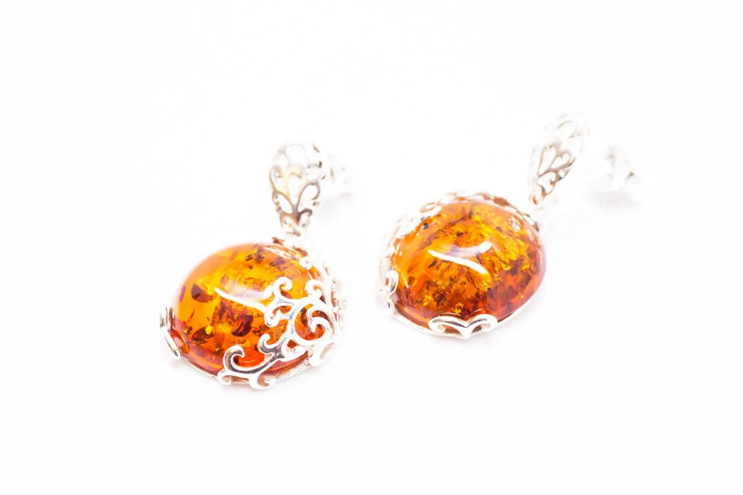 Fiery Amber Filigree Dangle Earrings - Elegant Baltic Amber Drop Earrings | Sterling Silver - BEYRUN