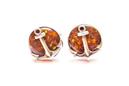 Amber Anchor Cufflinks - Nautical Sterling Silver & Baltic Amber Jewelry for Men