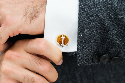 Amber Anchor Cufflinks - Nautical Sterling Silver & Baltic Amber Jewelry for Men