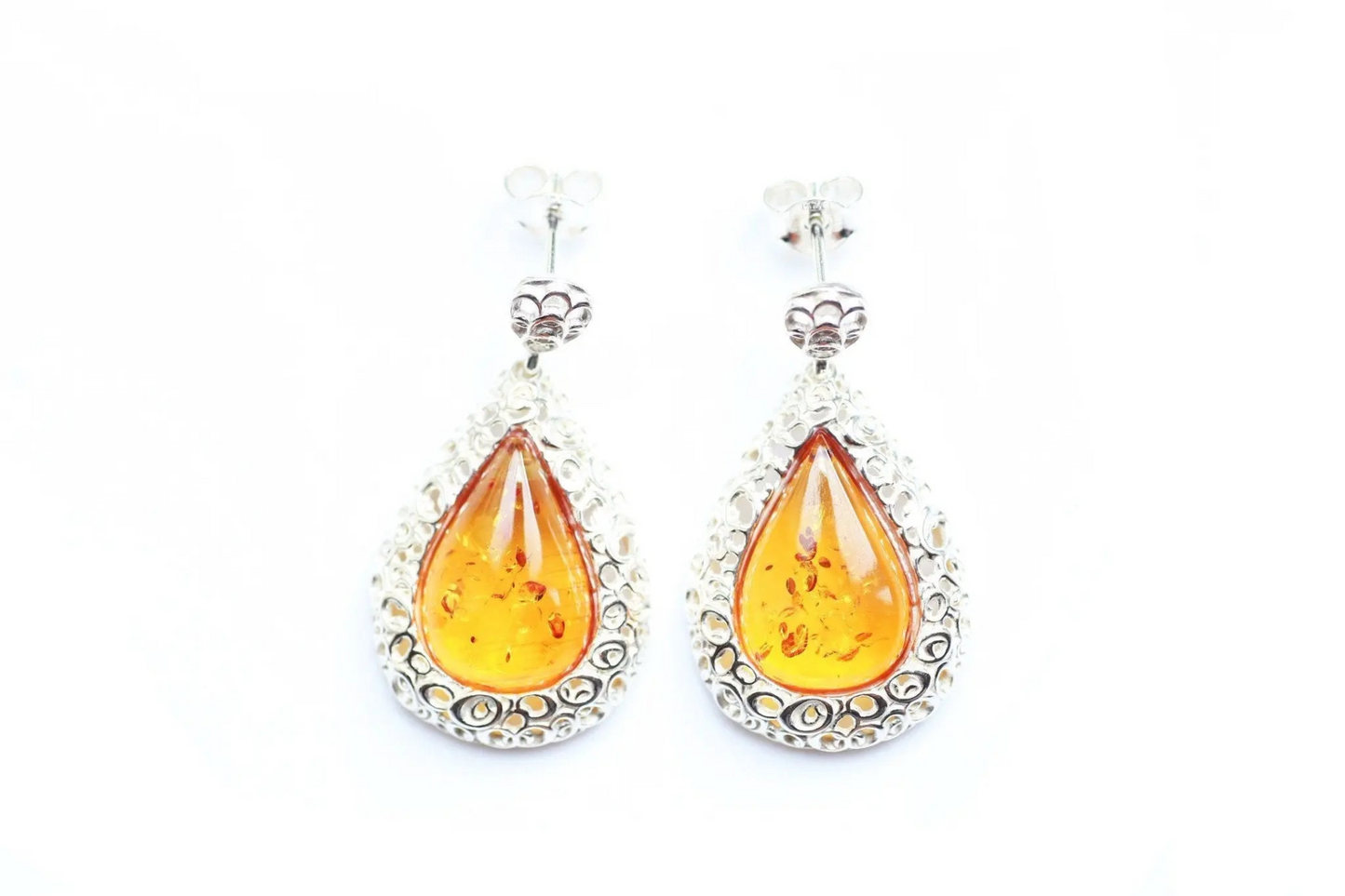 Golden Amber Pear Drop Frame Earrings - Elegant and Stylish - BEYRUN