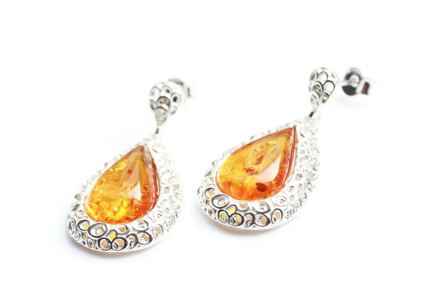 Golden Amber Pear Drop Frame Earrings - Elegant and Stylish - BEYRUN