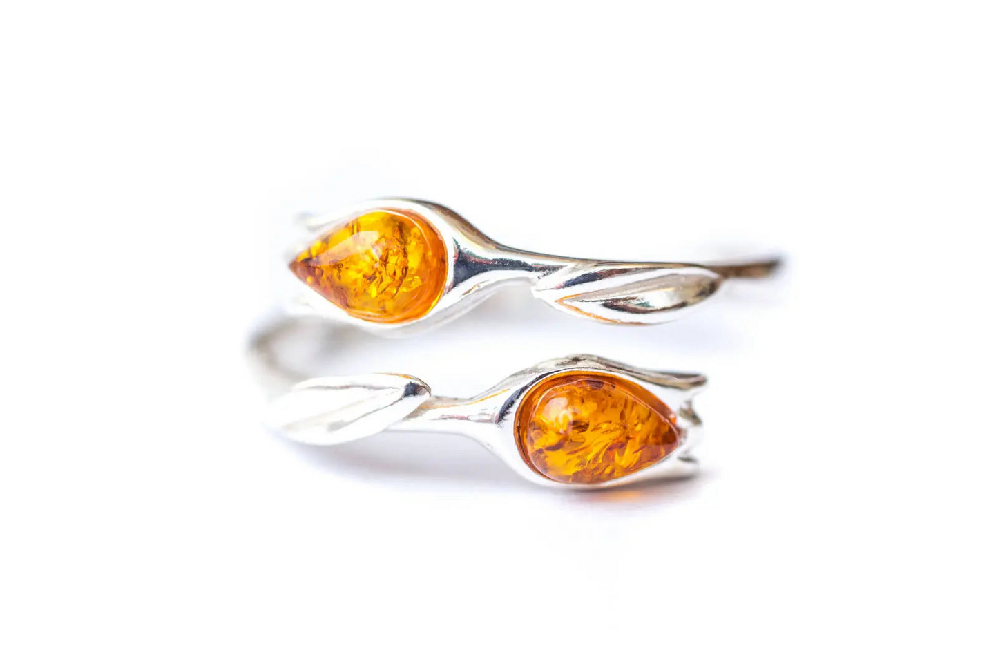 Amber Tulip Ring - Handcrafted Sterling Silver with Baltic Amber - BEYRUN