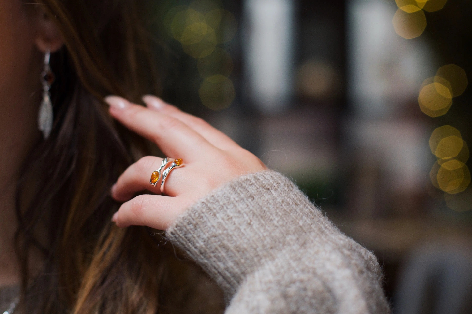 Amber Tulip Ring - Handcrafted Sterling Silver with Baltic Amber - BEYRUN