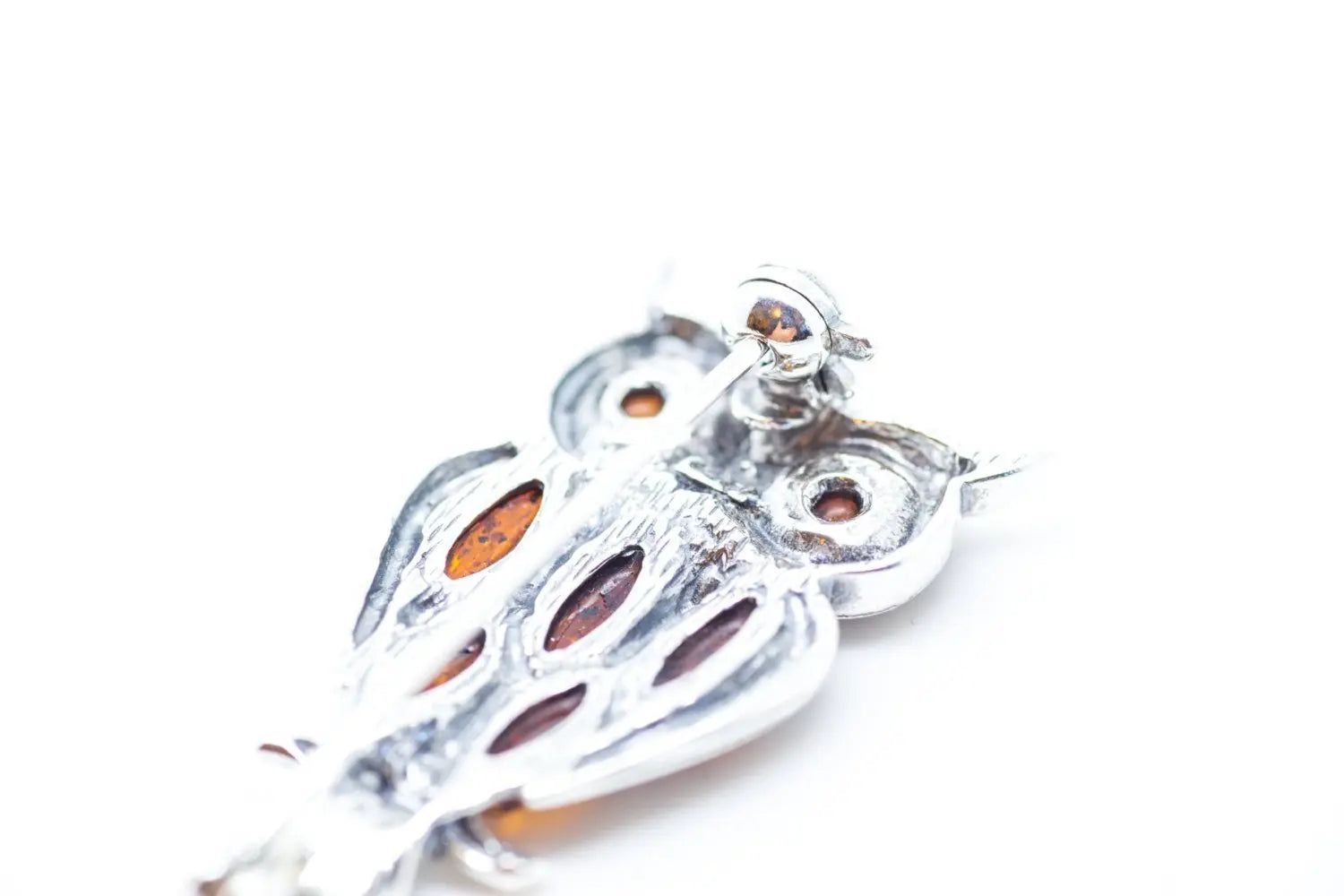 Wise Owl Brooch - Sterling Silver with Baltic Amber Stones - BEYRUN