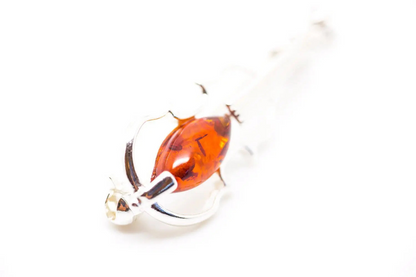 Classic Amber Violin Brooch - Elegant Sterling Silver Pin with Baltic Amber