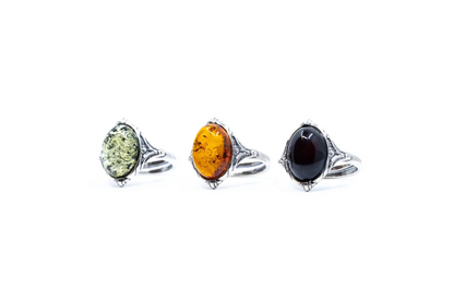 Boho Green Amber Ring - Sparkling Green Amber Centrepiece in a Textured Setting - BEYRUN