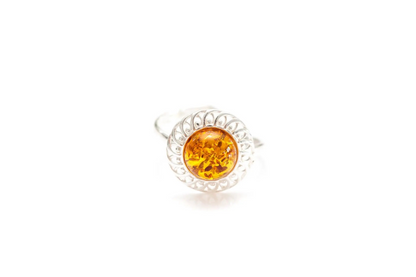 Amber Spiral Ring - Elegant Baltic Amber & Sterling Silver Adjustable Ring - BEYRUN