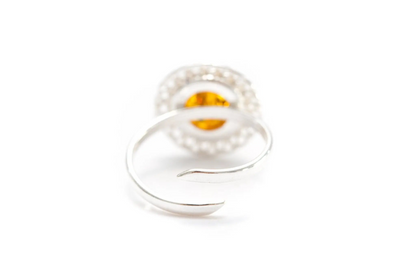 Amber Spiral Ring - Elegant Baltic Amber & Sterling Silver Adjustable Ring - BEYRUN