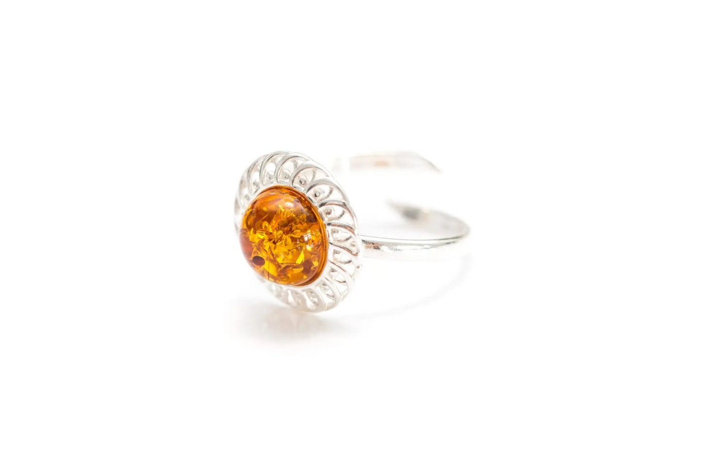 Amber Spiral Ring - Elegant Baltic Amber & Sterling Silver Adjustable Ring - BEYRUN