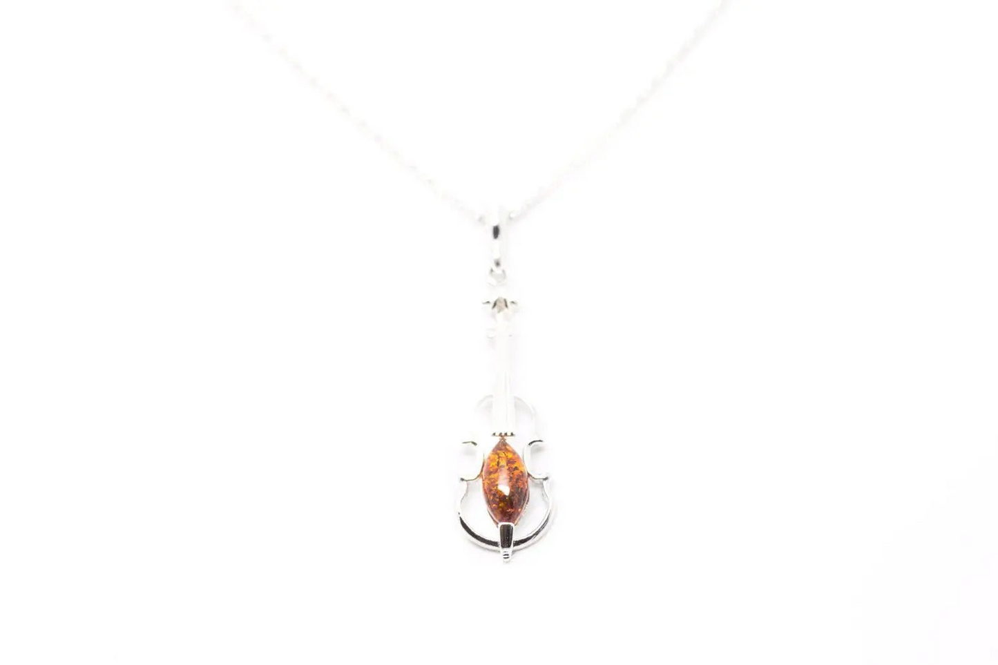 Stunning Amber Violin Pendant | Sterling Silver Design - BEYRUN