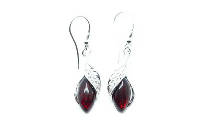 Shop Fancy Top Cherry Red Dangle Earrings | Modern Design, Baltic Amber & Sterling Silver - BEYRUN