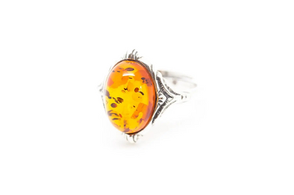 Elegant Boho Amber Ring - Natural Baltic Amber & Sterling Silver