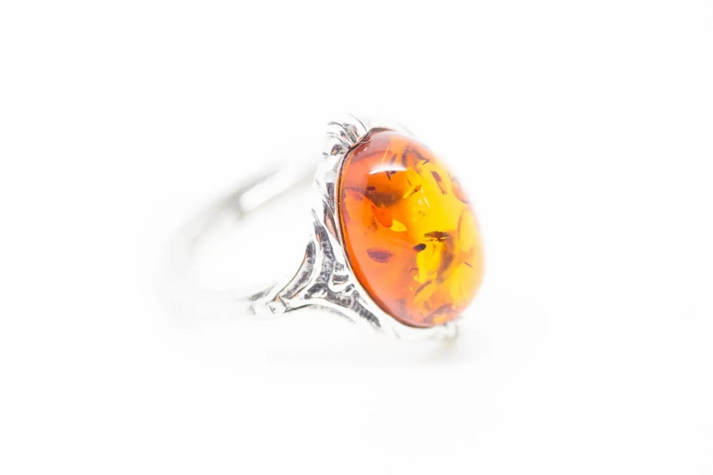 Elegant Boho Amber Ring - Natural Baltic Amber & Sterling Silver