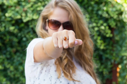 Elegant Boho Amber Ring - Natural Baltic Amber & Sterling Silver