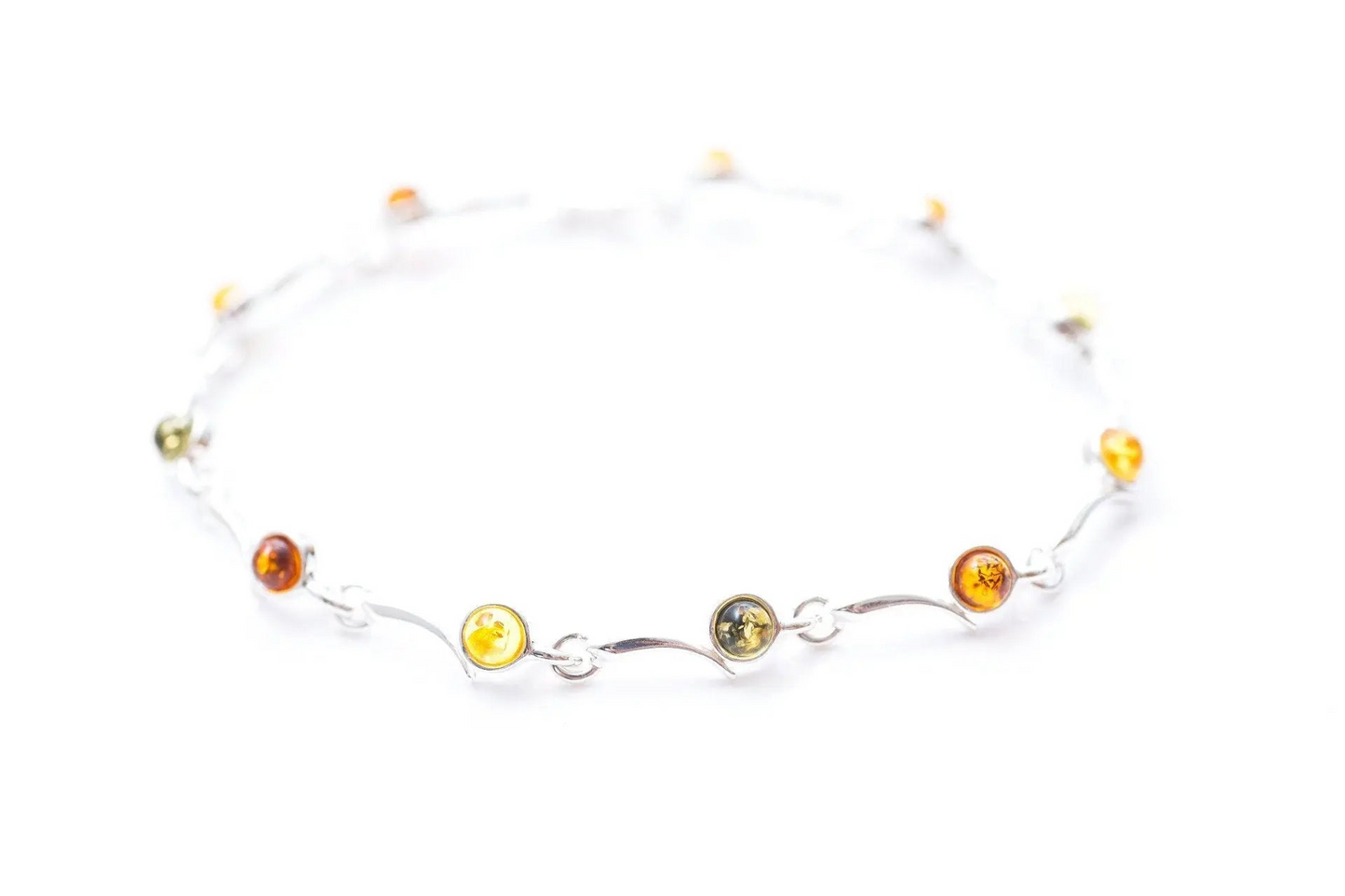 Minimal Multicolour Amber Bracelet - Elegant Baltic Amber & Sterling Silver