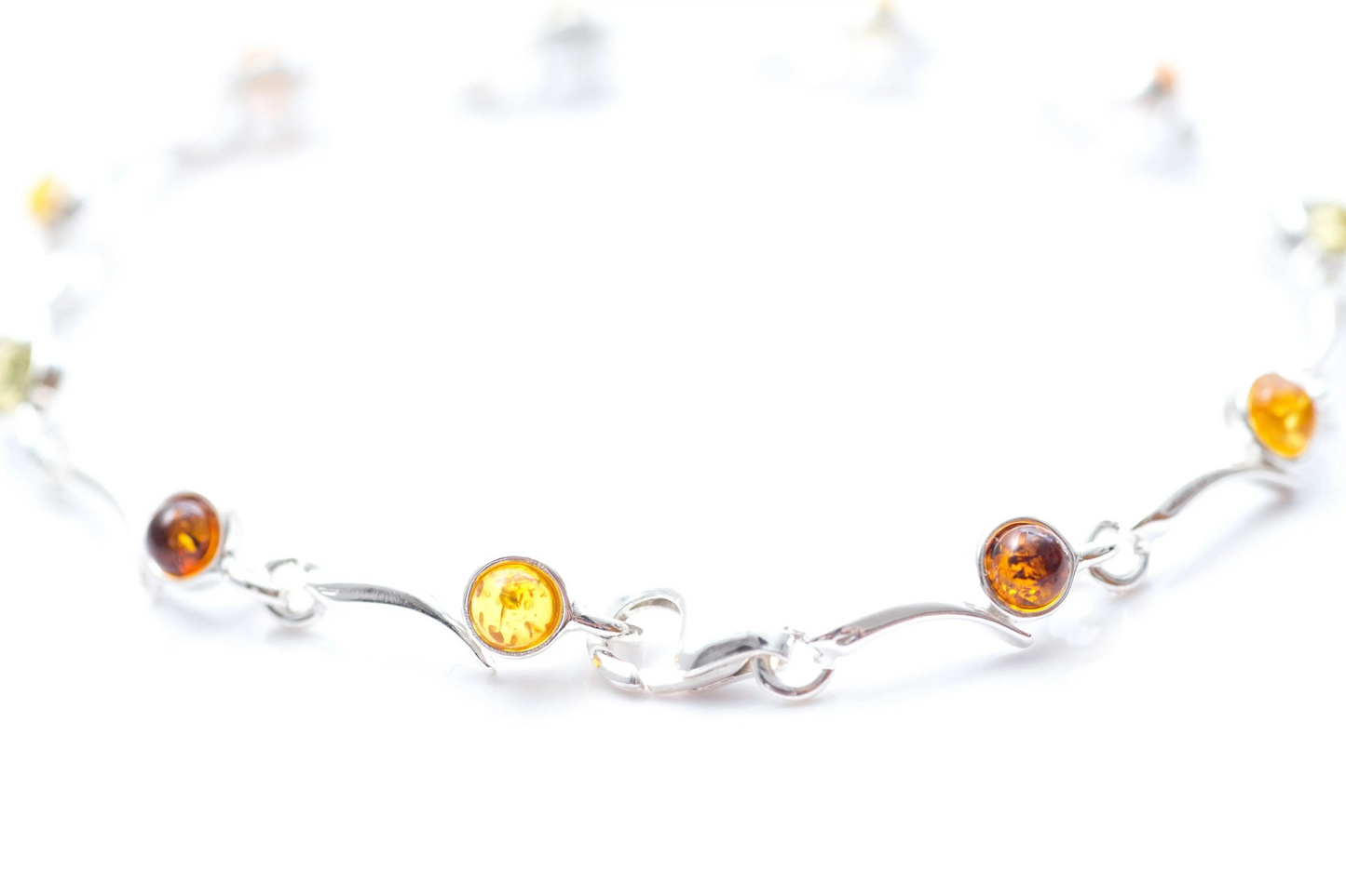 Minimal Multicolour Amber Bracelet - Elegant Baltic Amber & Sterling Silver