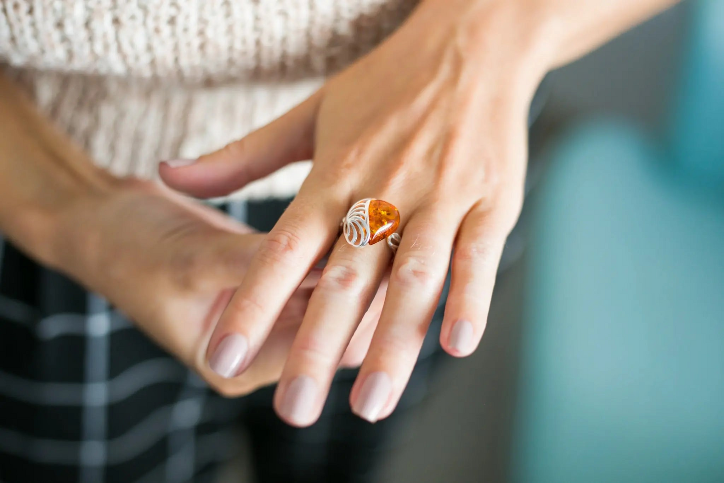 Shell Frame Amber Ring