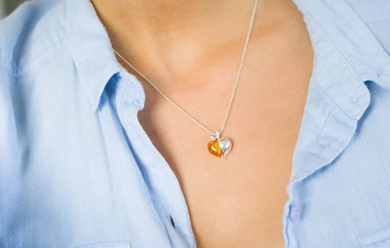 Buy Amber Apple Pendant - Handmade Sterling Silver Necklace - BEYRUN