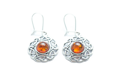 Amber Celtic Pattern Earrings - Artistic Filigree Design - BEYRUN