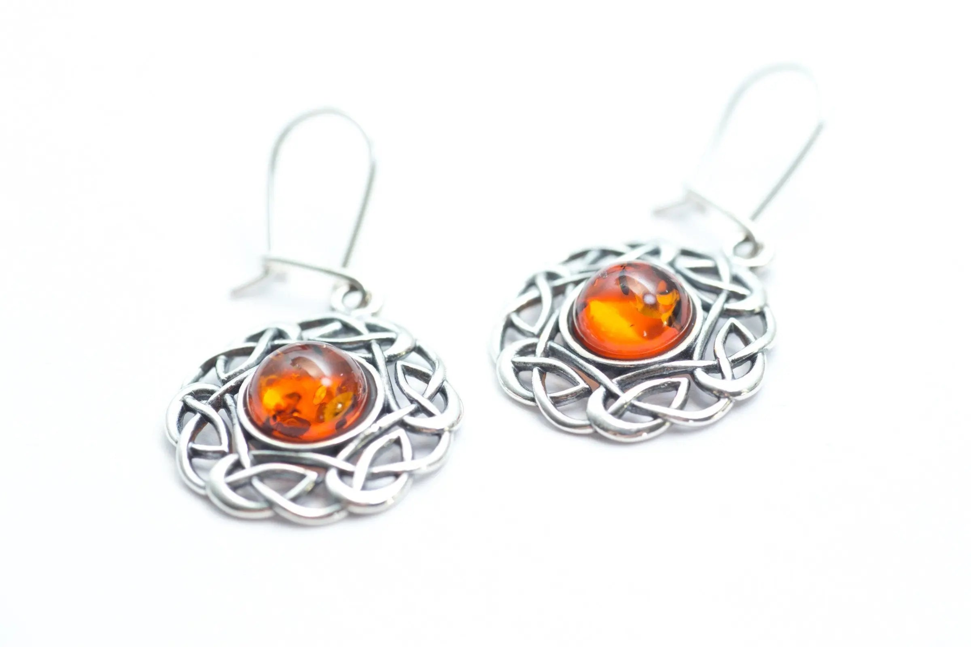 Amber Celtic Pattern Earrings - Artistic Filigree Design - BEYRUN