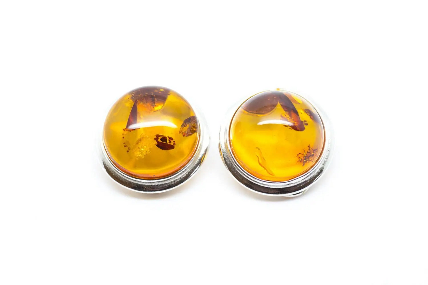 Round Amber Clip On Earrings - Lightweight Baltic Amber Earrings - BEYRUN