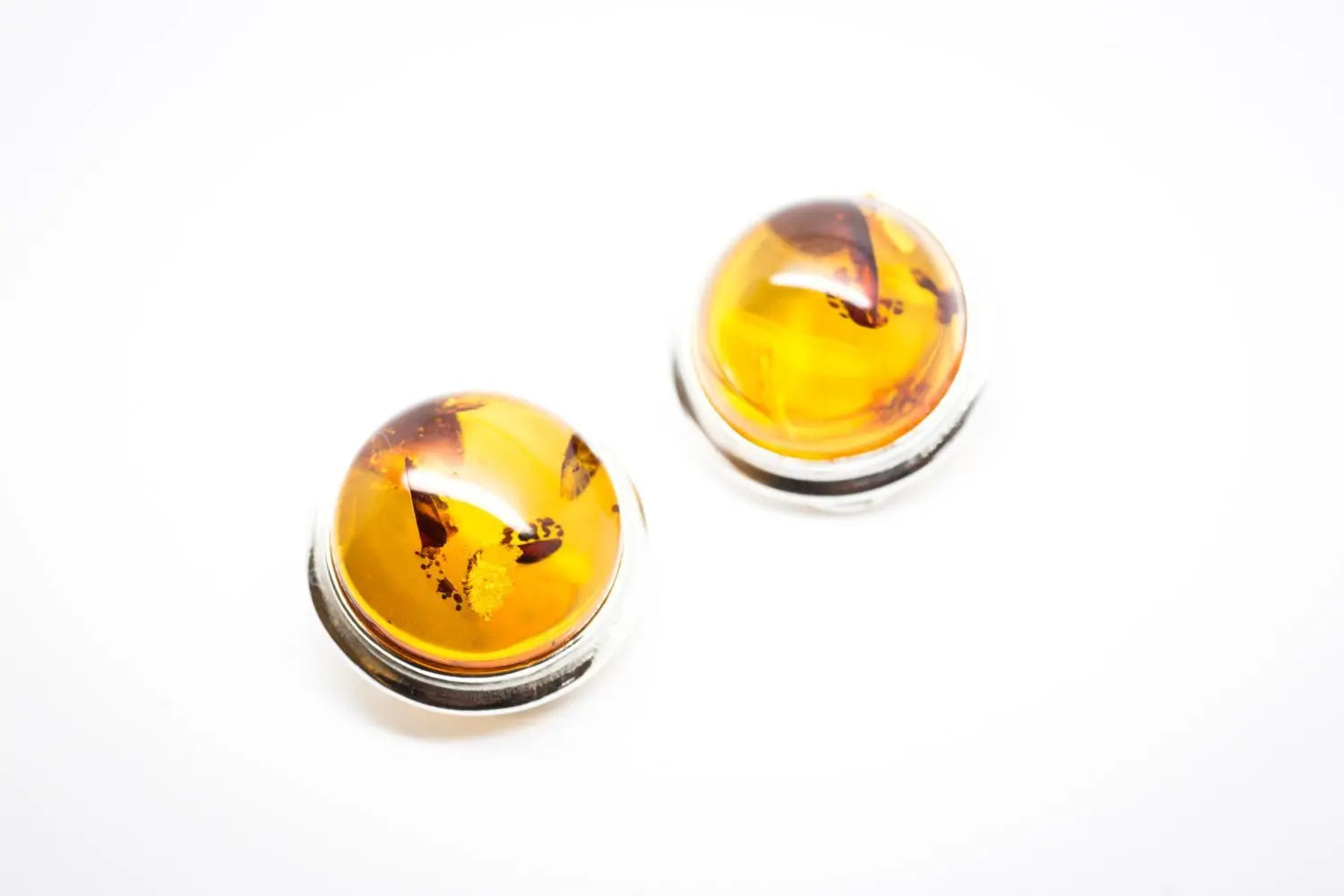 Round Amber Clip On Earrings - Lightweight Baltic Amber Earrings - BEYRUN