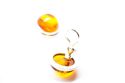 Round Amber Clip On Earrings - Lightweight Baltic Amber Earrings - BEYRUN