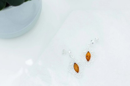 Stunning Chandelier Frame Baltic Amber Earrings - Elegant Design for Everyday and Evening Wear - BEYRUN