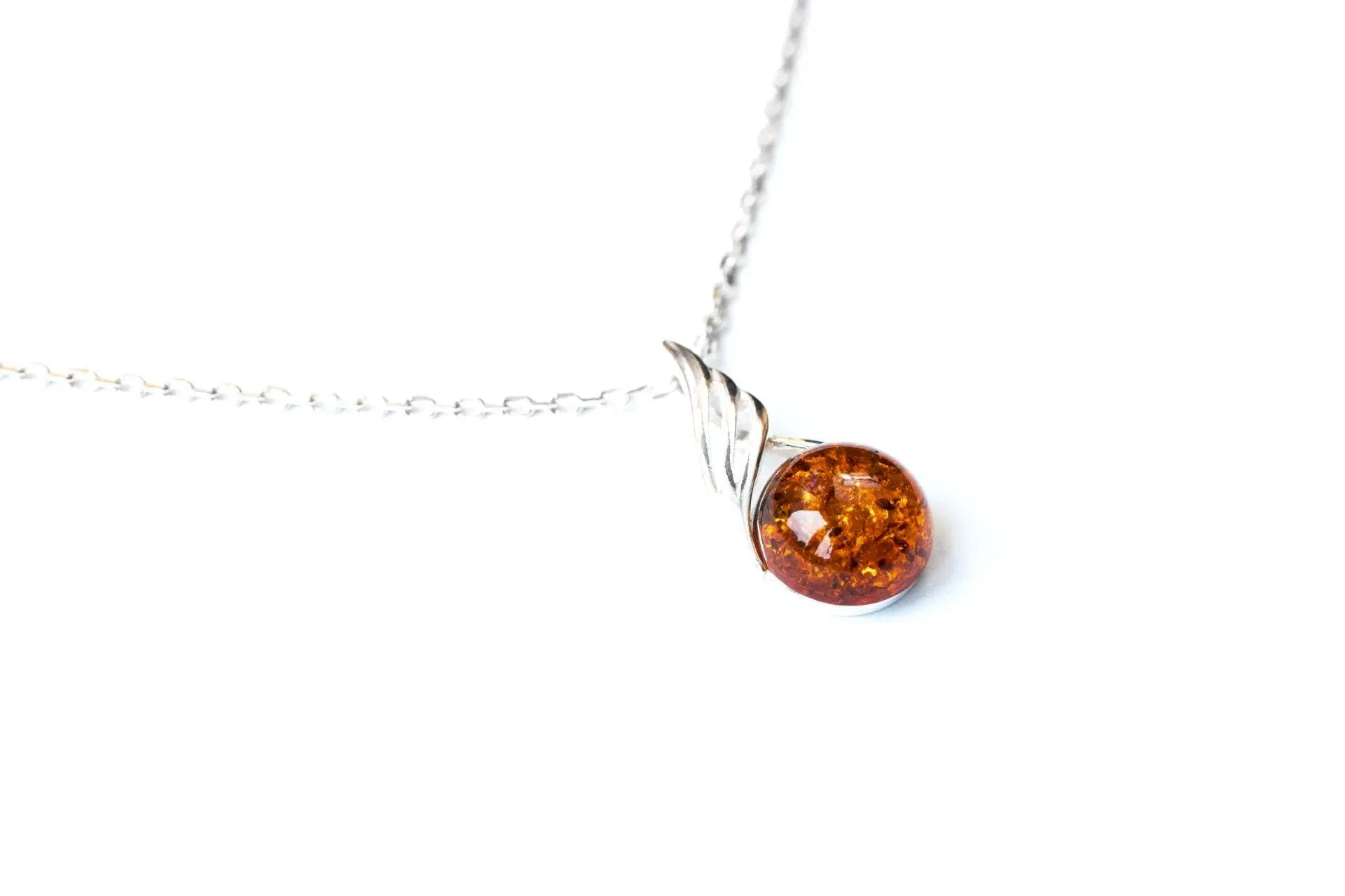 Amber Orb Pendant - Modern Minimalistic Design, Baltic Amber & Sterling Silver - BEYRUN