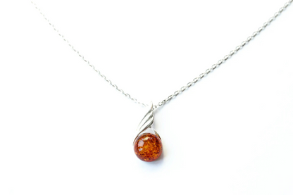 Amber Orb Pendant - Modern Minimalistic Design, Baltic Amber & Sterling Silver - BEYRUN