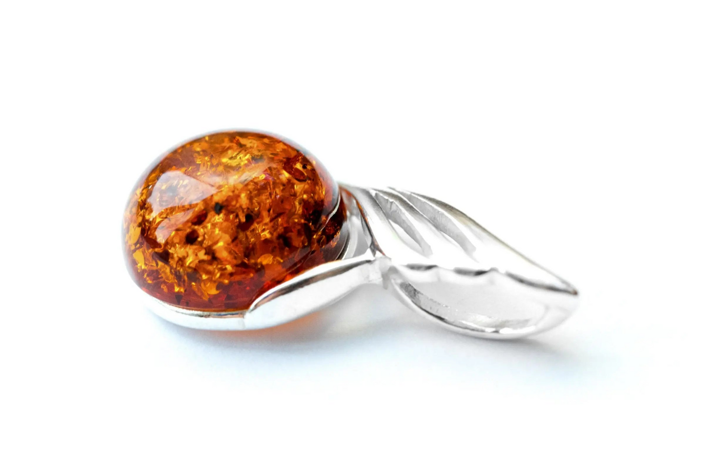 Amber Orb Pendant - Modern Minimalistic Design, Baltic Amber & Sterling Silver - BEYRUN