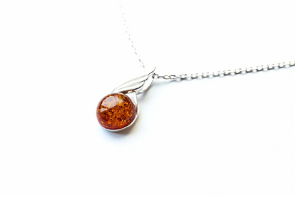 Amber Orb Pendant - Modern Minimalistic Design, Baltic Amber & Sterling Silver - BEYRUN