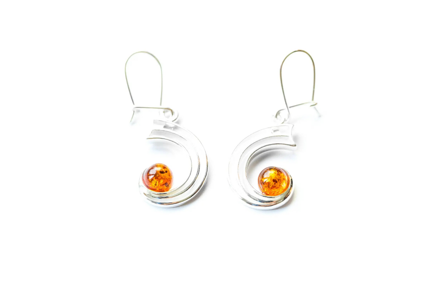 Modern Amber Orbit Earrings - Lightweight Drop Earrings with Baltic Amber Stone - BEYRUN