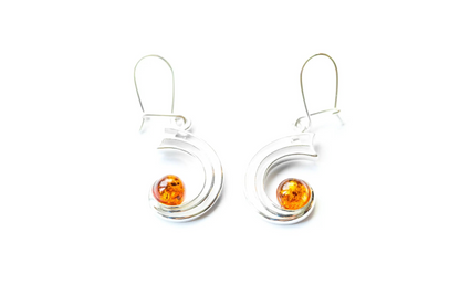 Modern Amber Orbit Earrings - Lightweight Drop Earrings with Baltic Amber Stone - BEYRUN